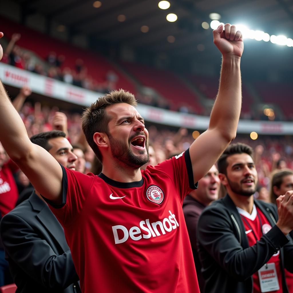 Leverkusen Fans in der BayArena feuern die Mannschaft an