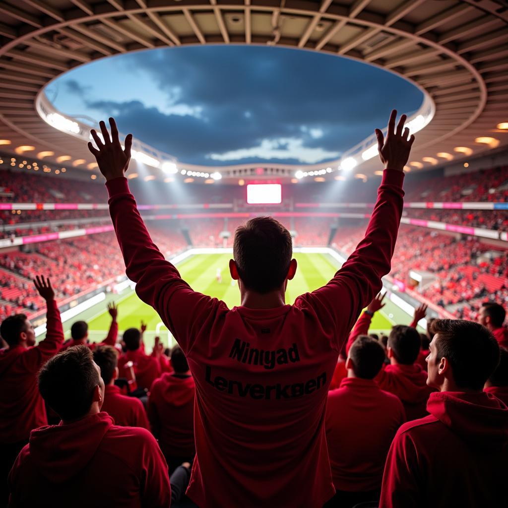 Leverkusen Fans jubeln in der BayArena