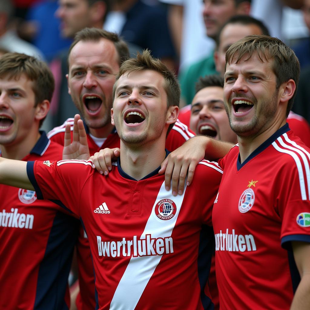 Leverkusen Fans feiern die Mannschaft im Champions-League-Finale 2002