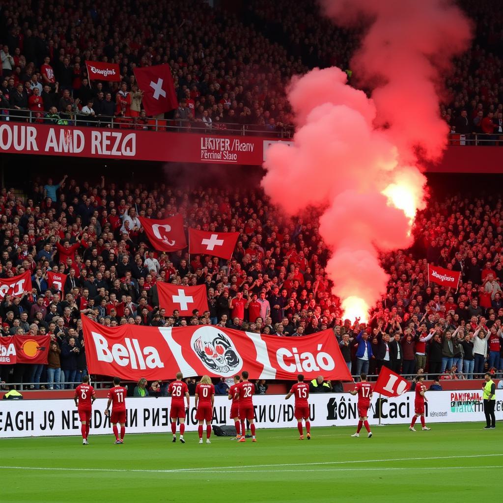 Leverkusen Fans Choreographie mit Bella Ciao Gesang