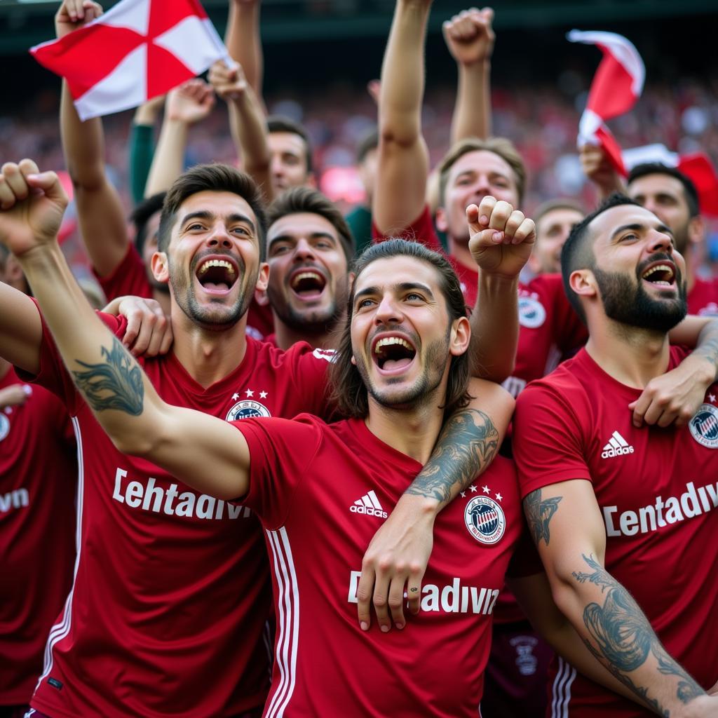 Leverkusen Fans feiern einen Sieg