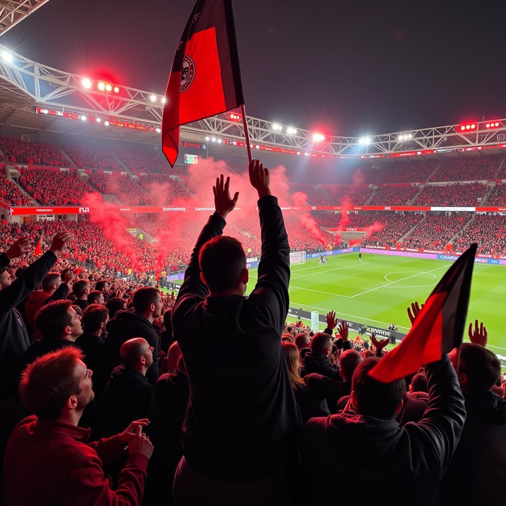 Leverkusen Fans feiern ein Nachspielzeittor