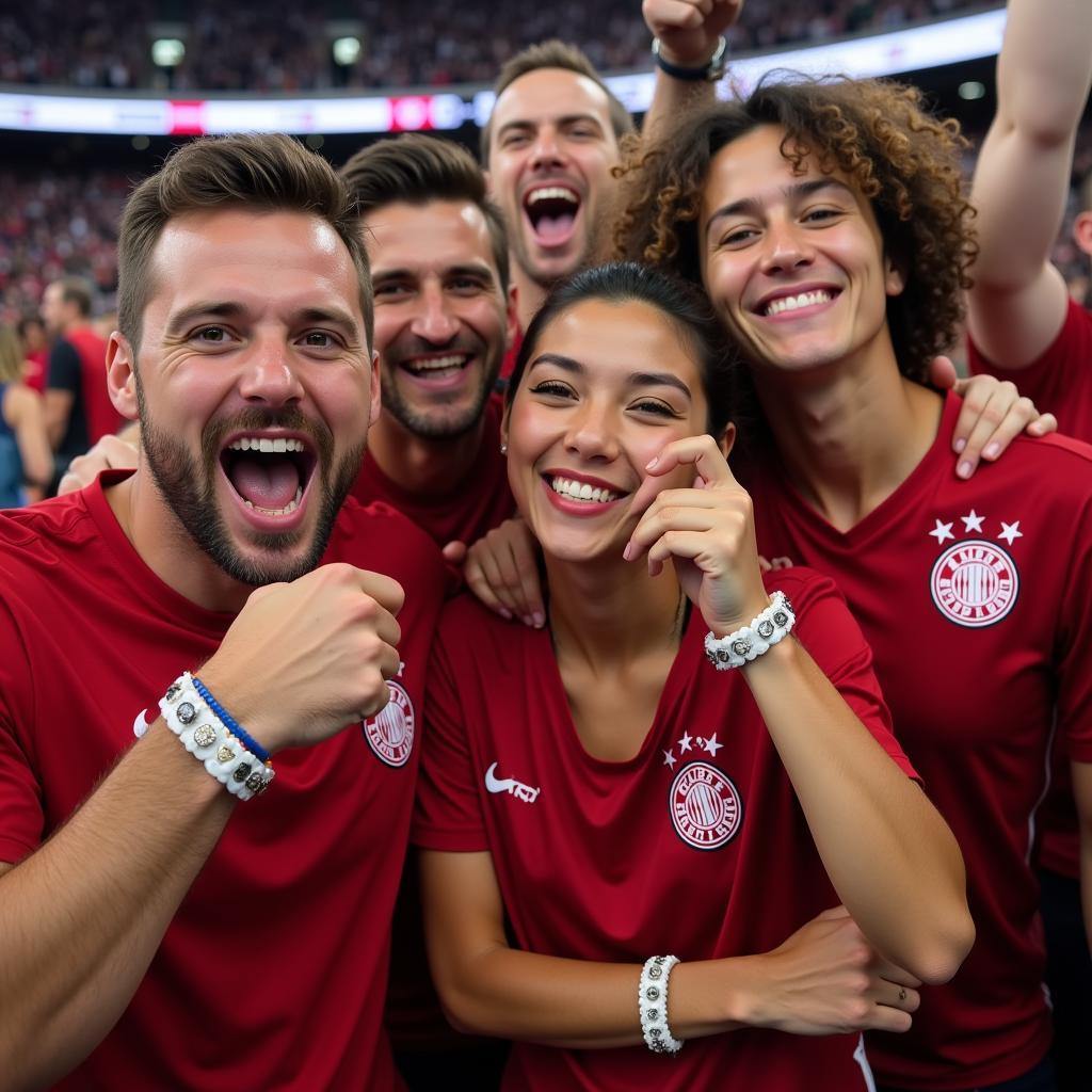 Bayer 04 Leverkusen Fans feiern einen Sieg mit Pandora Schmuck