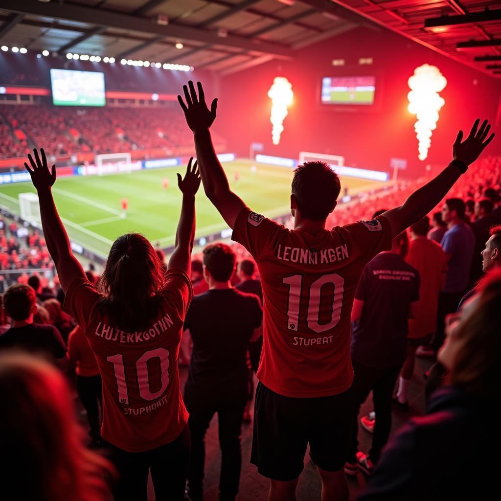 Leverkusen Fans unterstützen ihre Mannschaft in Zürich