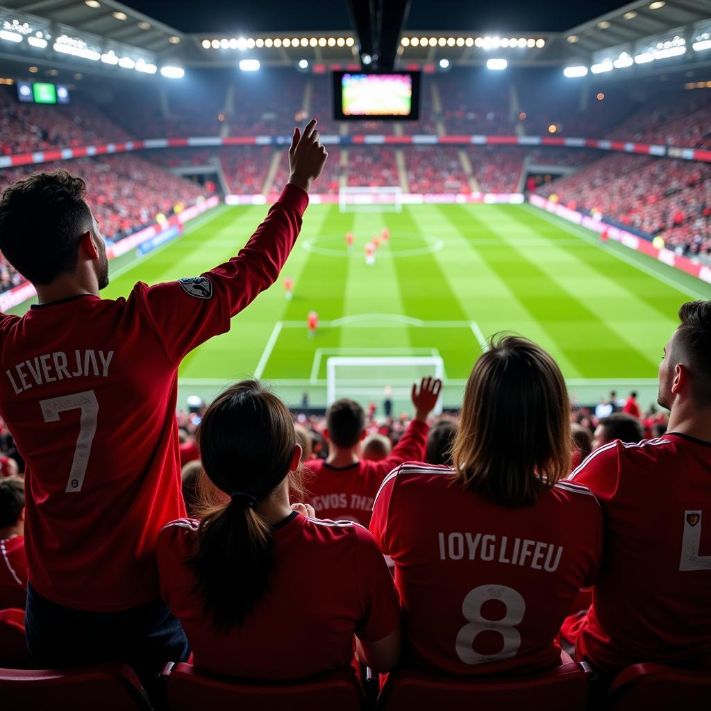 Bayer Leverkusen Fans im Stadion und TV-Übertragung