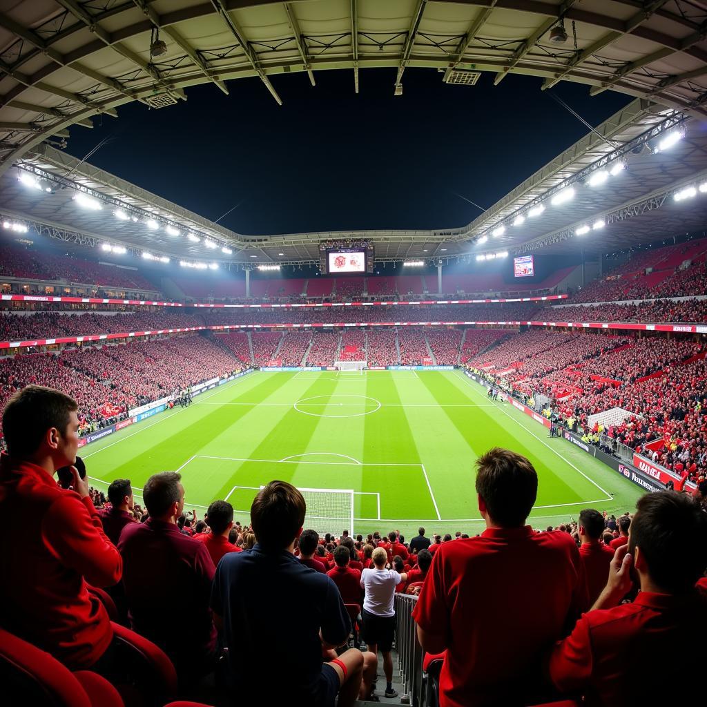 Die Fans in der BayArena bei einem Leverkusen vs. FC Bayern Spiel