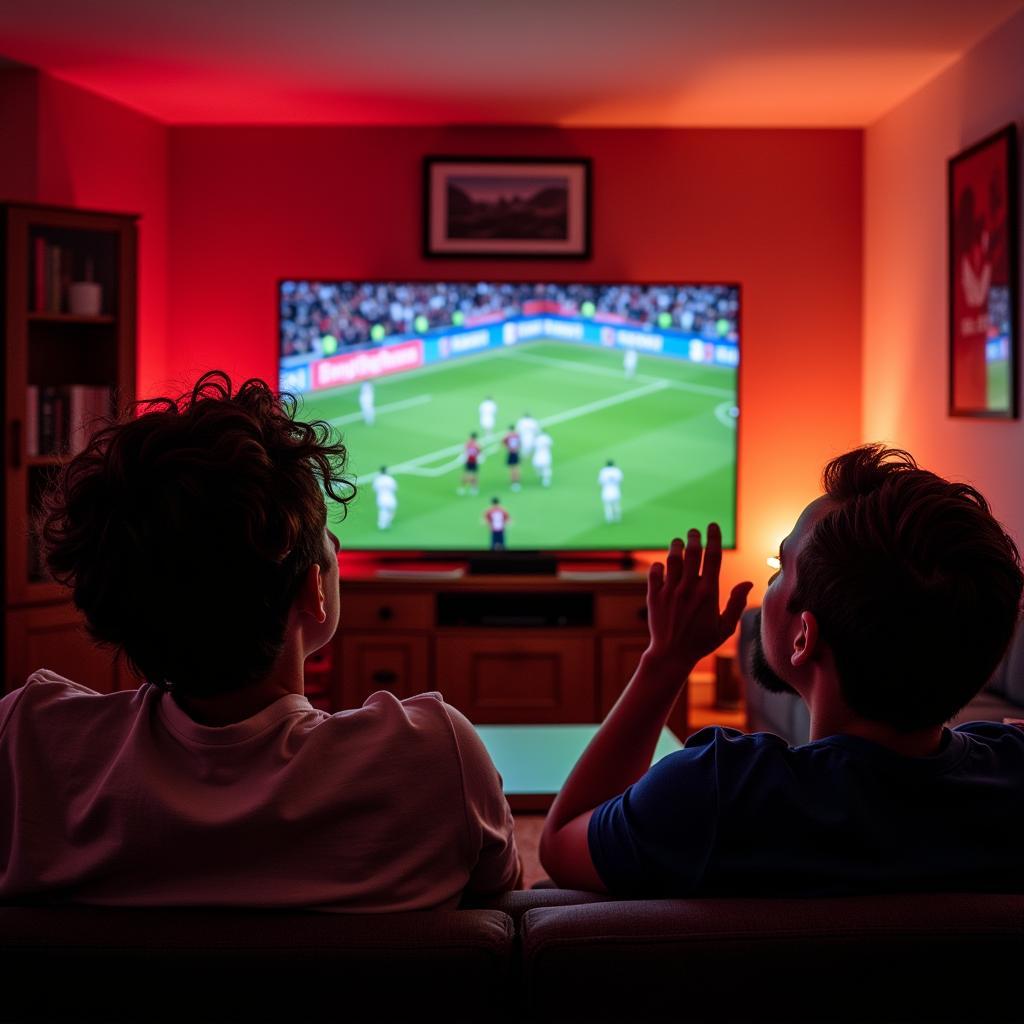 Leverkusen Finale TV Übertragung - Fans schauen das Spiel im Wohnzimmer