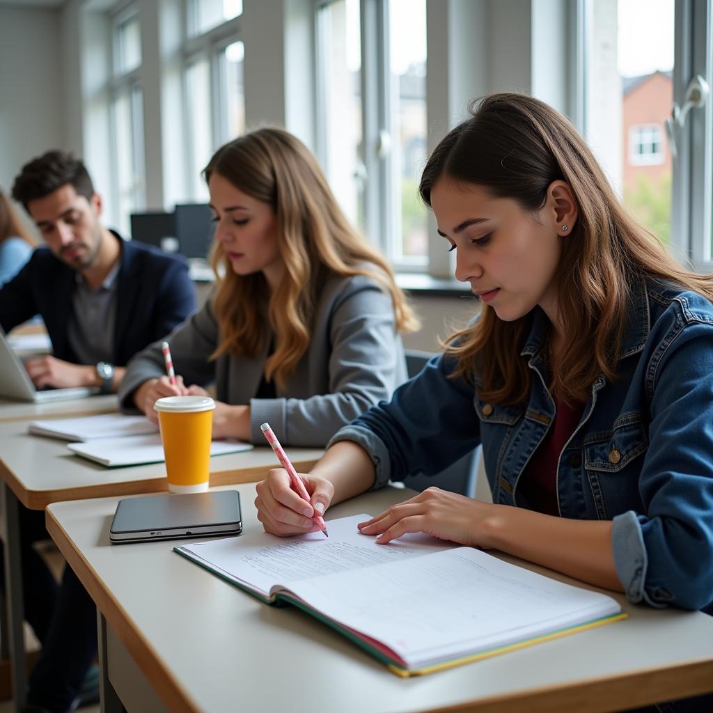 Schüler am Leverkusen Gymnasium lernen fleißig.