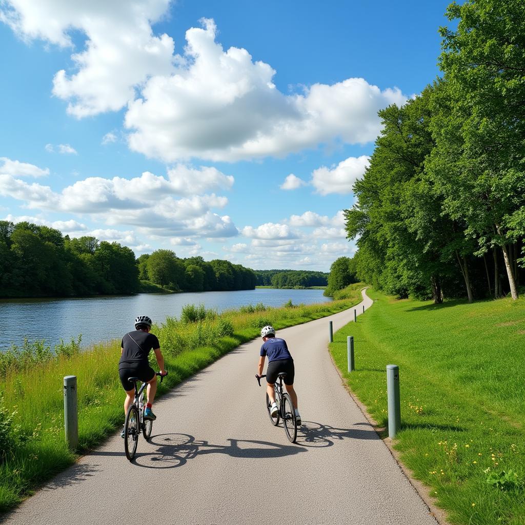 Radweg am Rhein zwischen Leverkusen und Köln