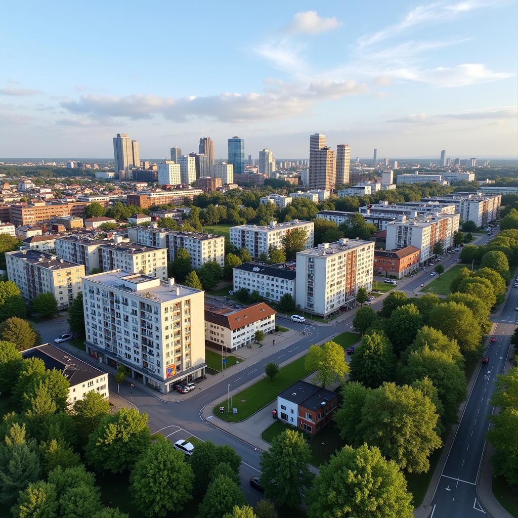 Blick auf das Stadtbild von Leverkusen-Manfort