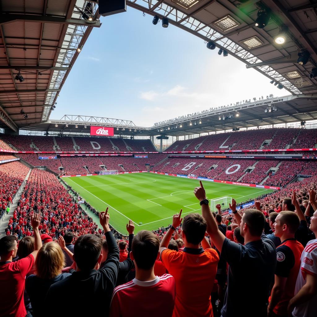 Die Fans von Leverkusen und Mönchengladbach im Stadion