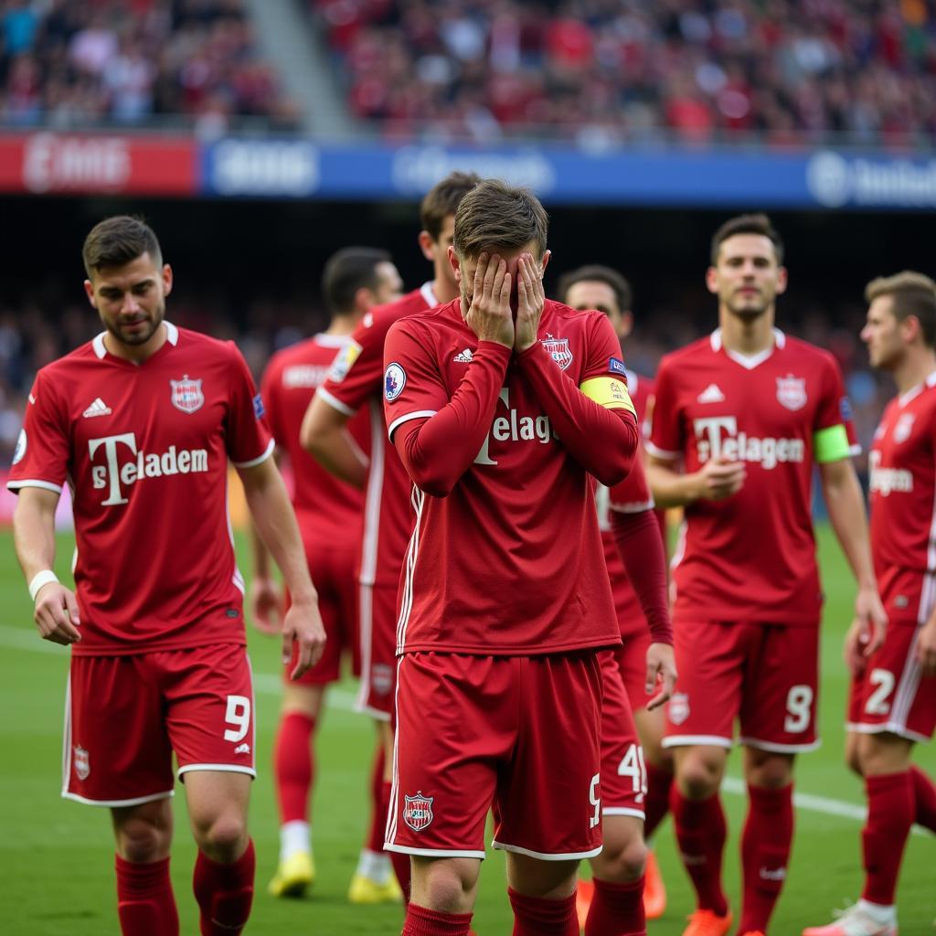 Bayer Leverkusen Spieler nach dem Spiel gegen Barcelona.