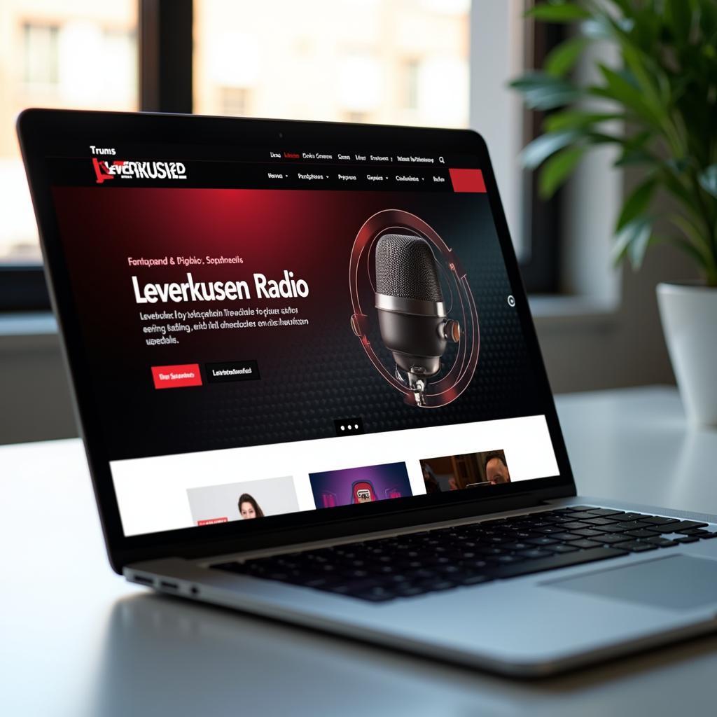 Leverkusen Radio Website auf einem Laptop