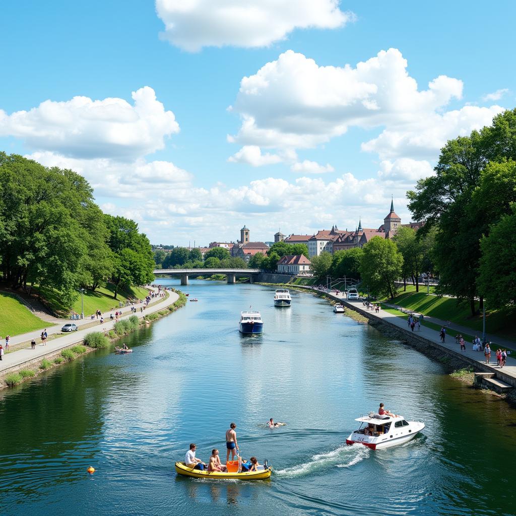 Leverkusen Rhein bei sonnigem Wetter