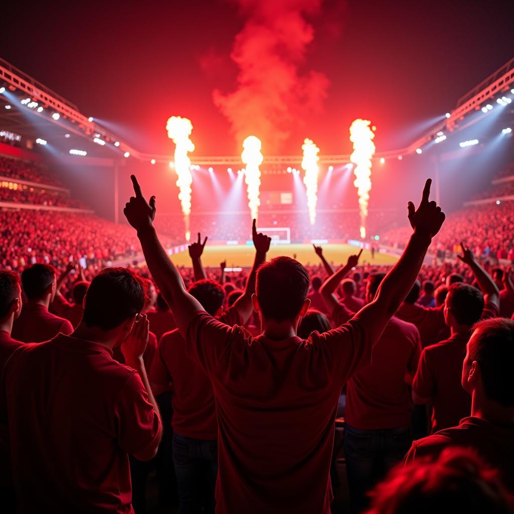 Leverkusen Fans im Stadion beim Spiel gegen AS Rom