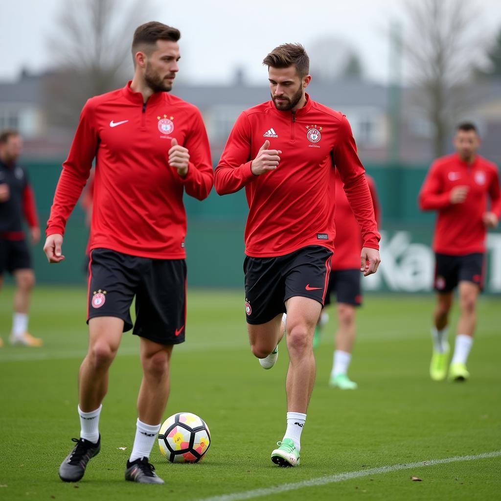 Harte Arbeit zahlt sich aus: Bayer Leverkusen Spieler im Training