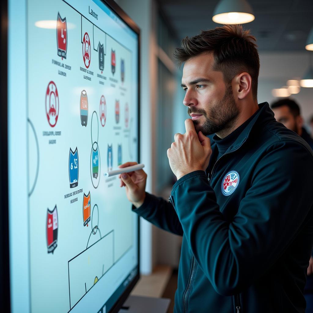 Trainer Xaver Alonso analysiert die Taktik von Bayer Leverkusen.