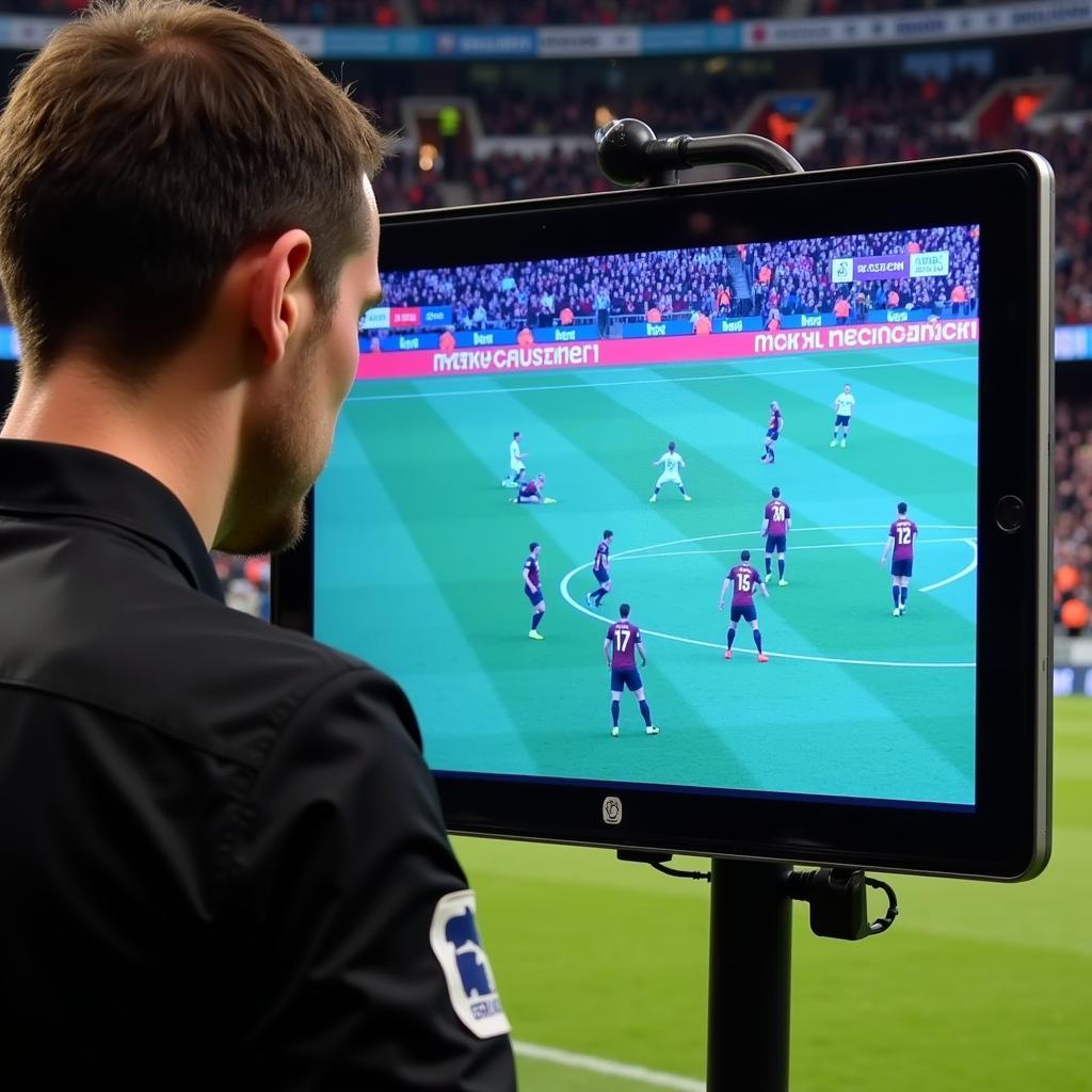 Der Video-Assistent überprüft eine Szene im Spiel Leverkusen gegen West Ham.