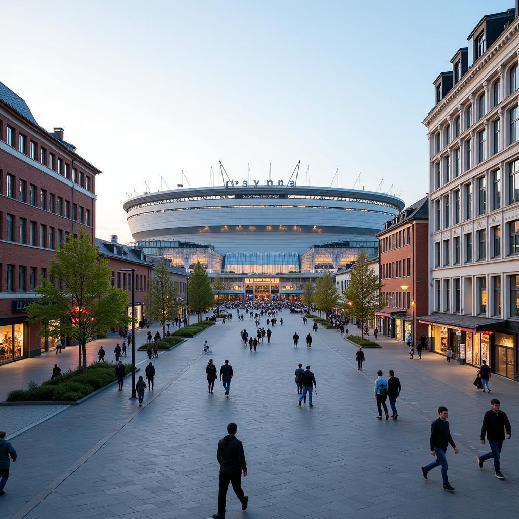 Die BayArena vom Wiesdorfer Platz aus gesehen