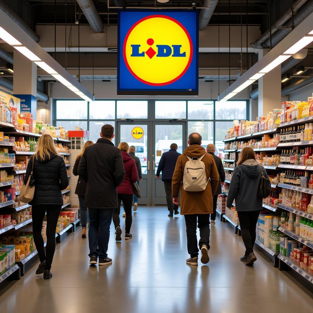 Lidl Filiale in Leverkusen mit Kunden