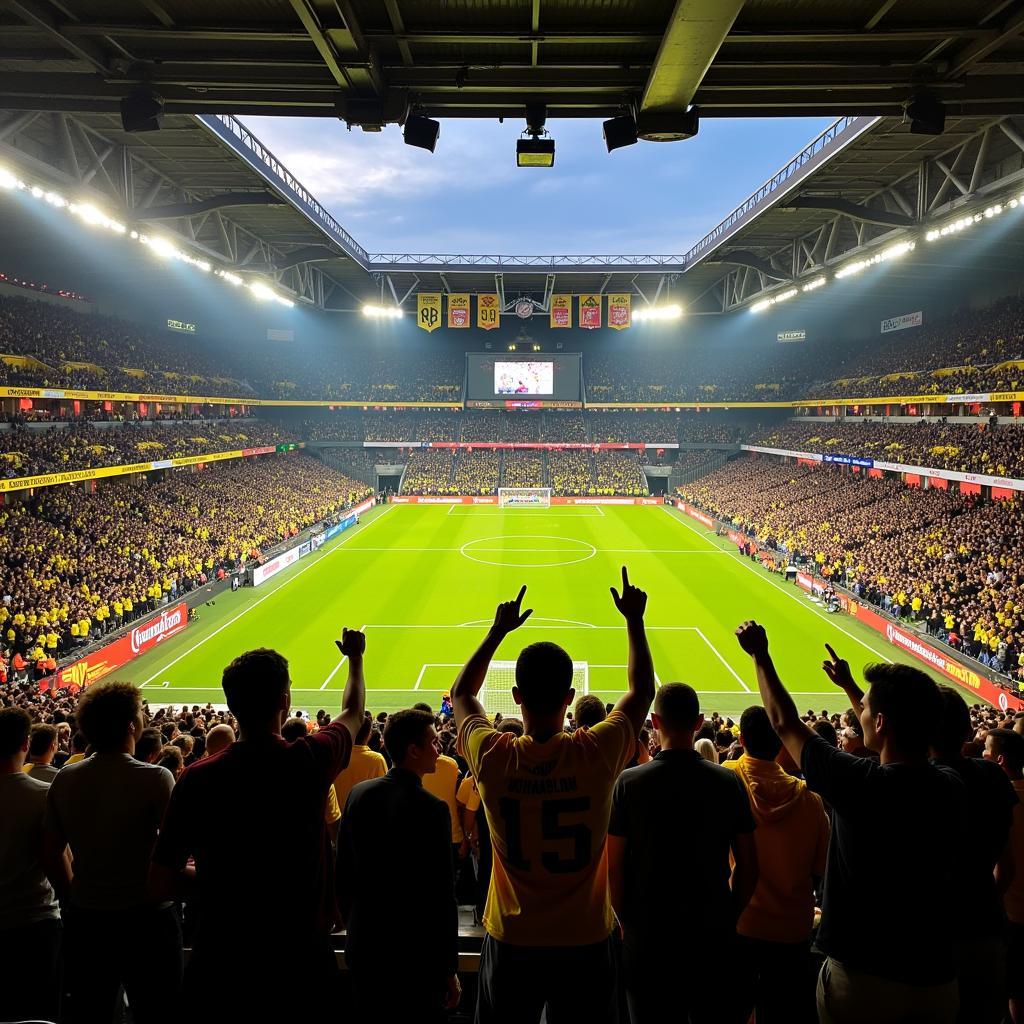 Fans im Stadion beim Live-Spiel Dortmund gegen Leverkusen