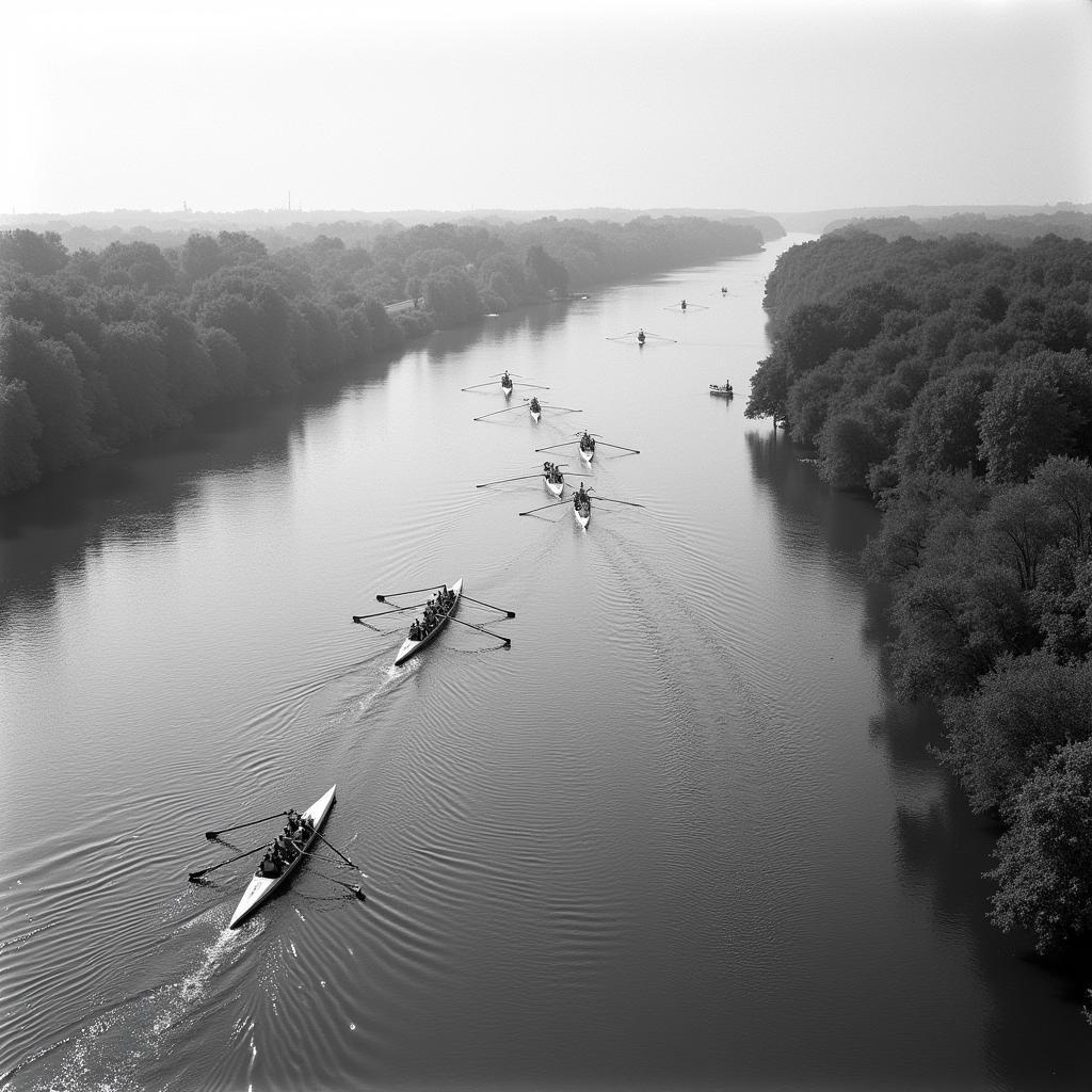 Marathonrudern Düsseldorf Leverkusen 1977: Die anspruchsvolle Strecke auf dem Rhein.