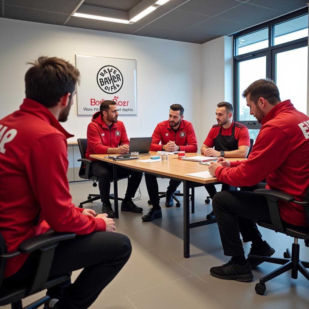 Das medizinische Team von Bayer 04 Leverkusen in einer Besprechung