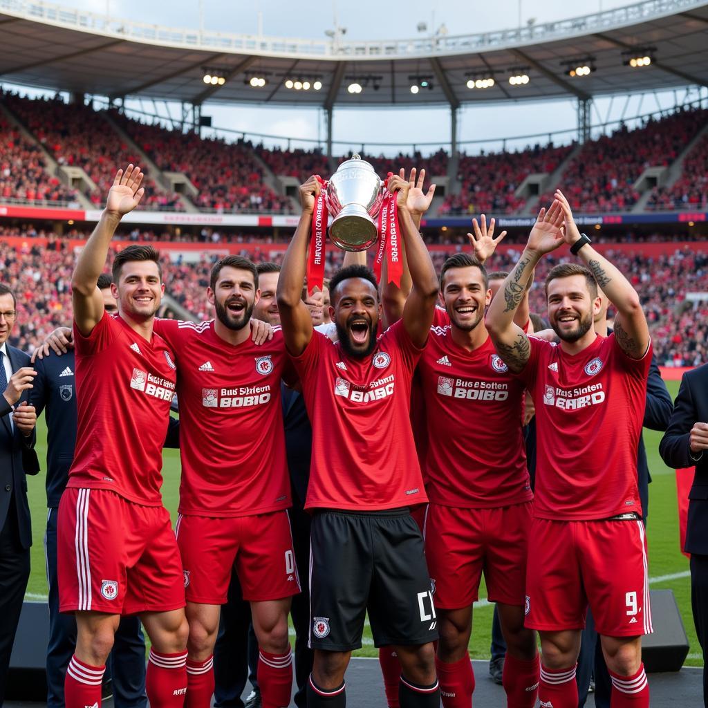 Die Mannschaft präsentiert den Pokal