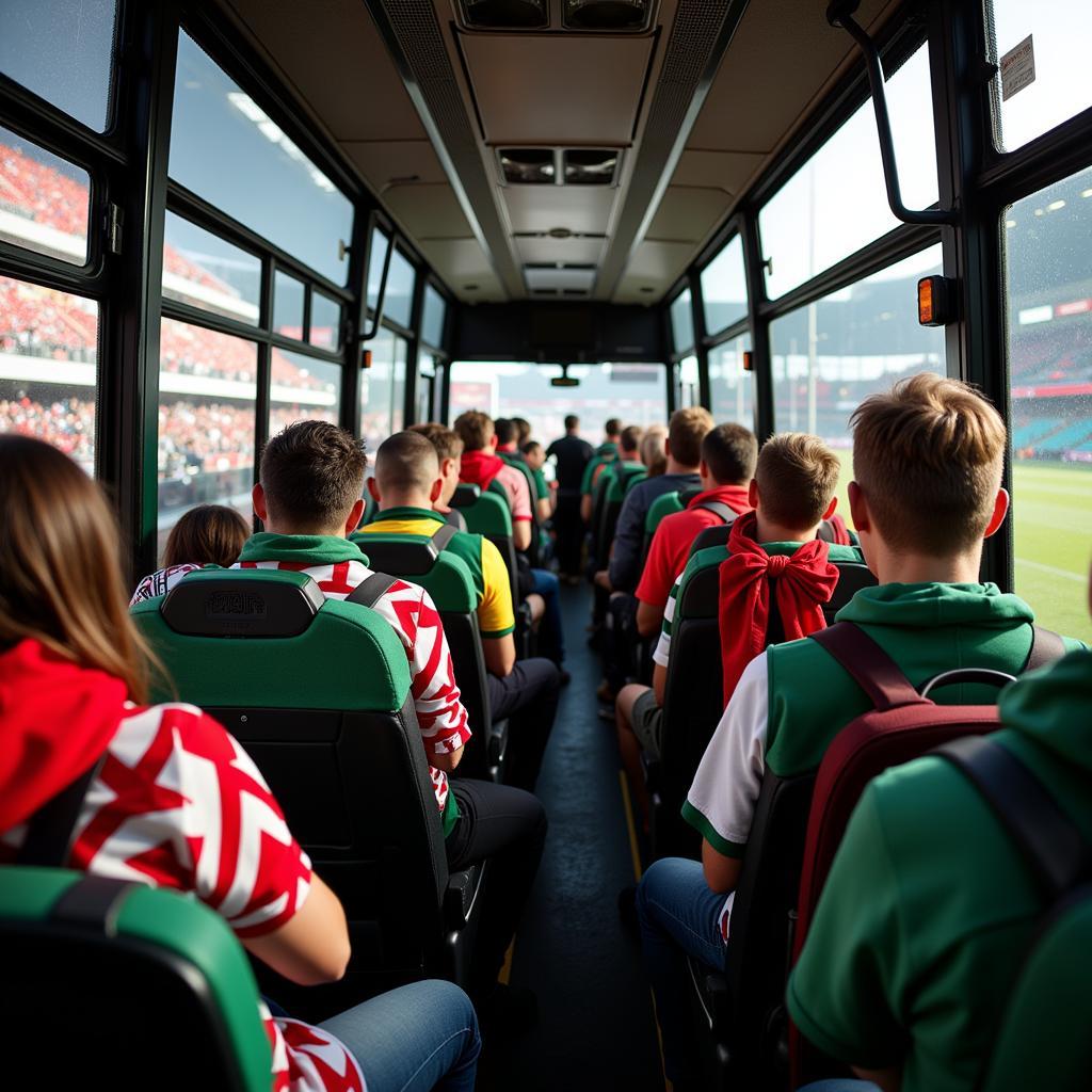 Fans im Bus zum Derby Mönchengladbach - Leverkusen