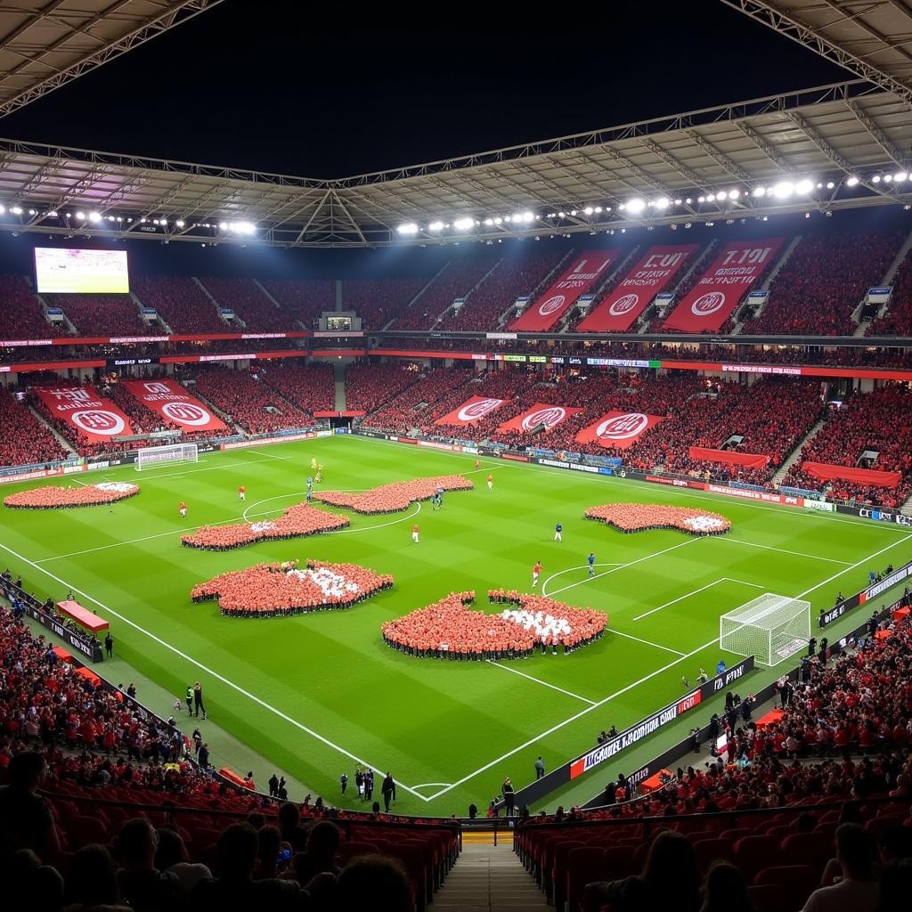 Beeindruckende Choreographie der Fans in der Nordkurve 12 Leverkusen während eines Heimspiels von Bayer 04.