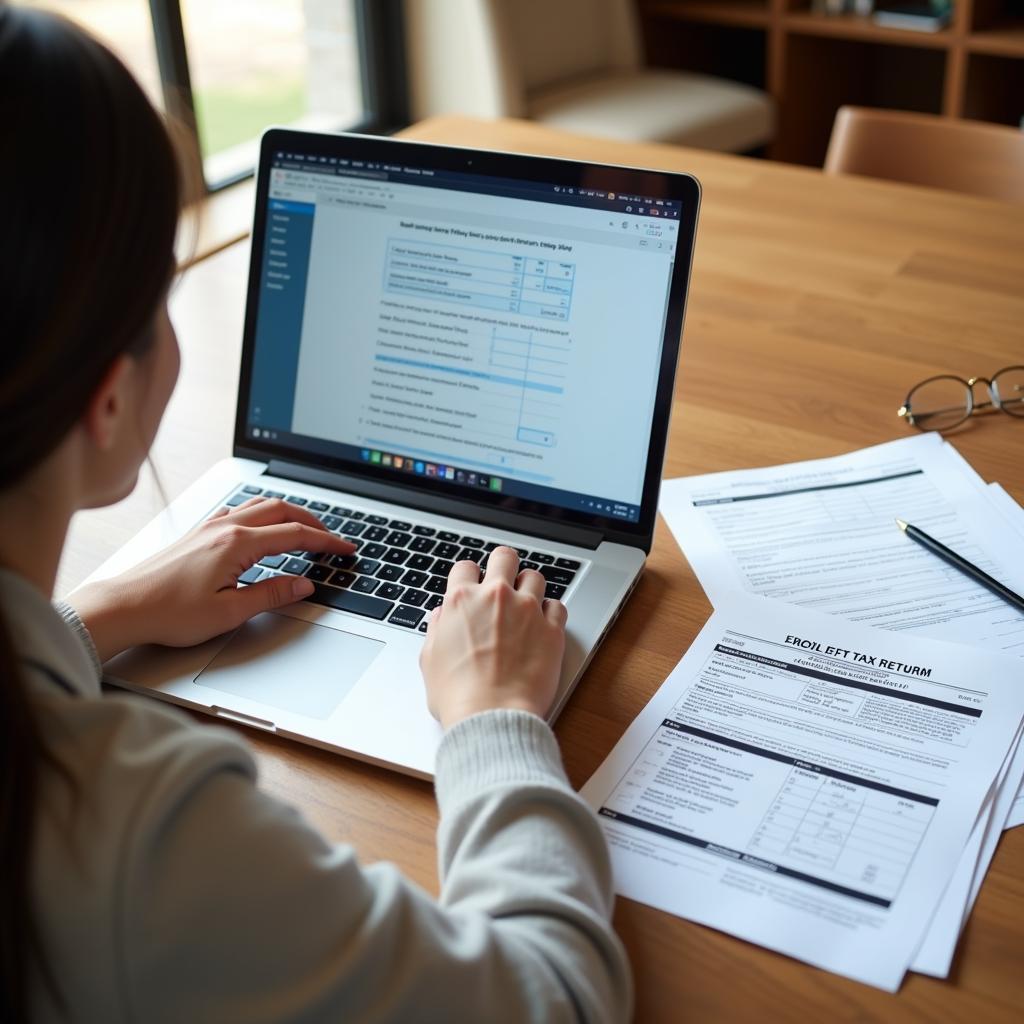 Online Steuererklärung Leverkusen: Laptop und Dokumente