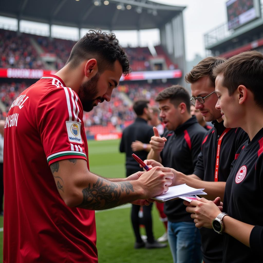 Panos Antoniou mit Fans von Bayer 04 Leverkusen