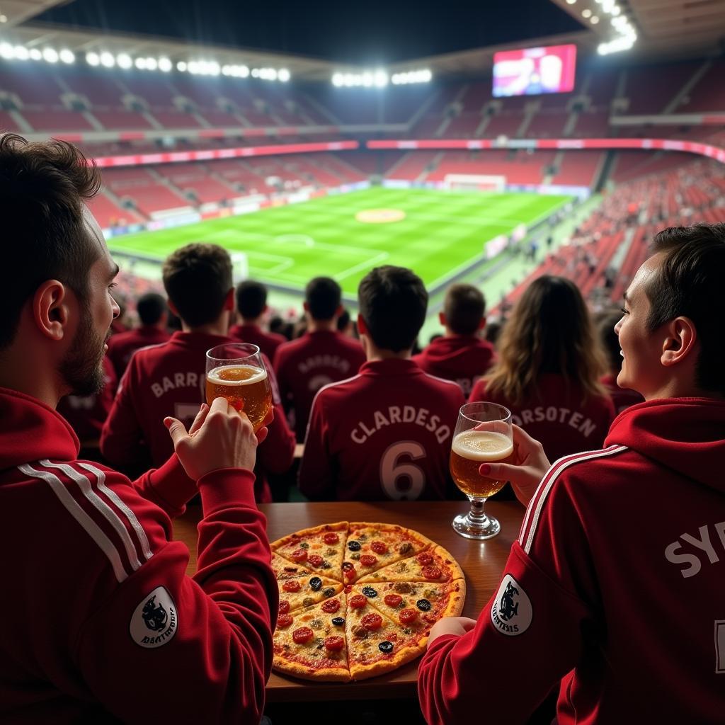 Bayer Leverkusen Fans genießen Pizza Charlotte