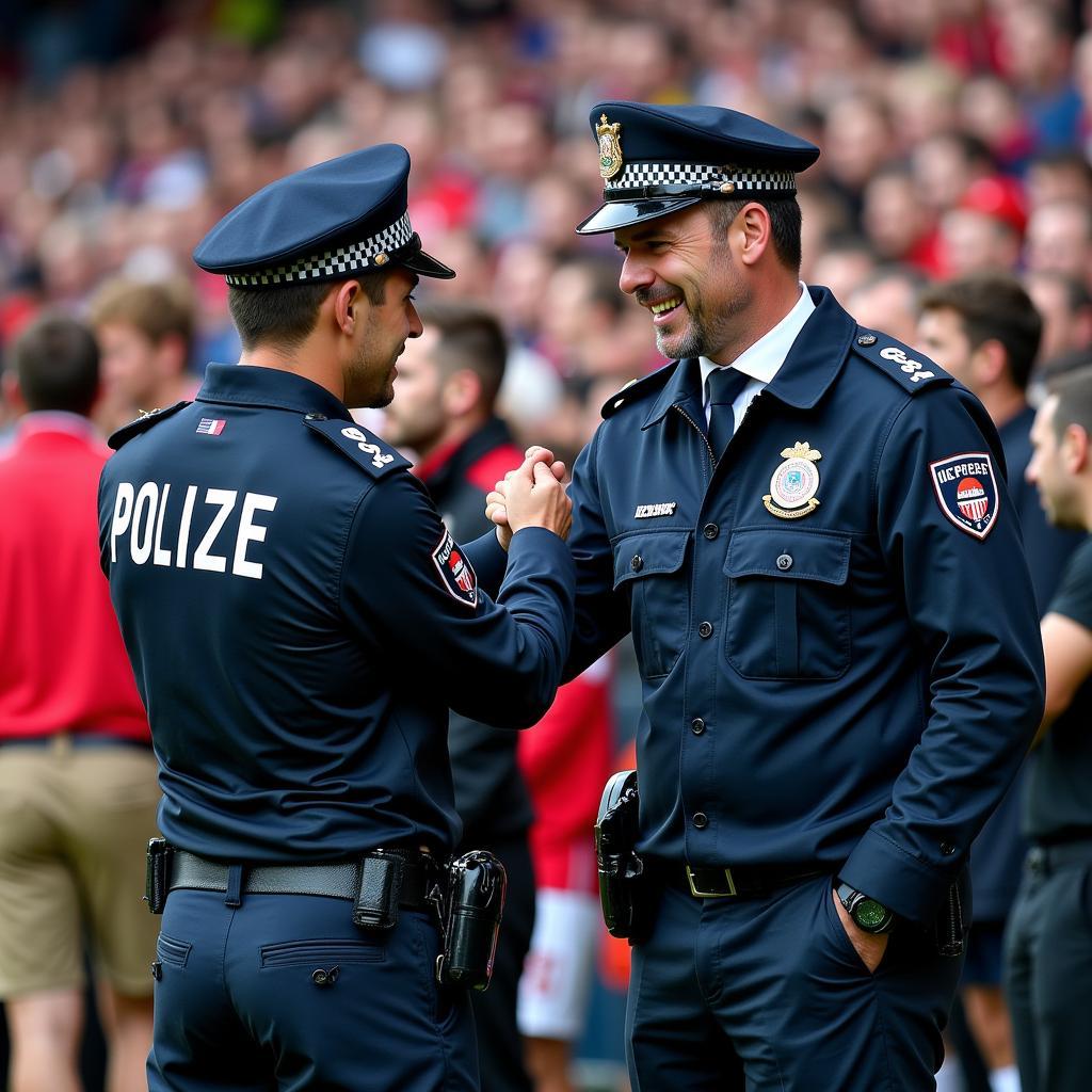 Polizei und Fanbetreuung beim Derby Leverkusen Köln