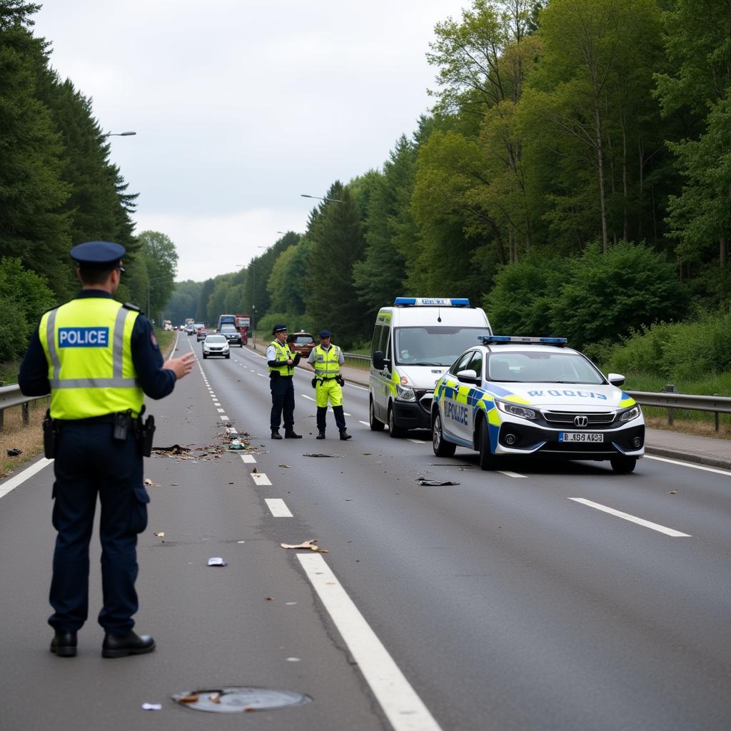 Polizei sichert Unfallstell in Leverkusen