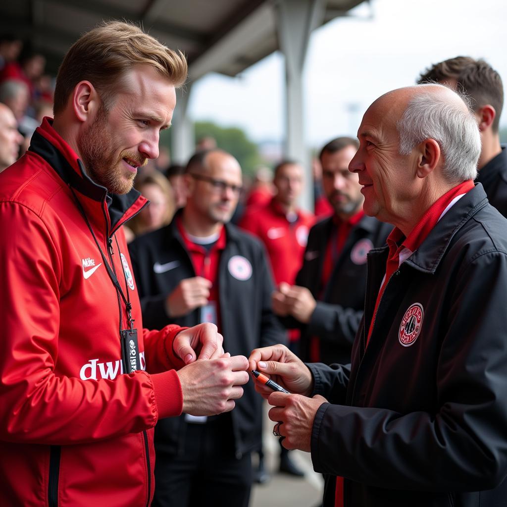 Reiner Calmund mit Bayer Leverkusen Fans