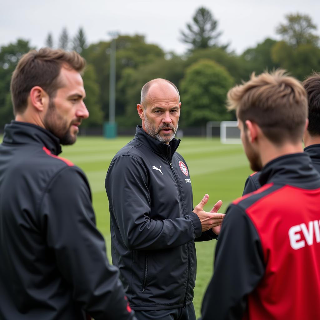 Reiner Calmund im Gespräch mit Spielern von Bayer 04 Leverkusen