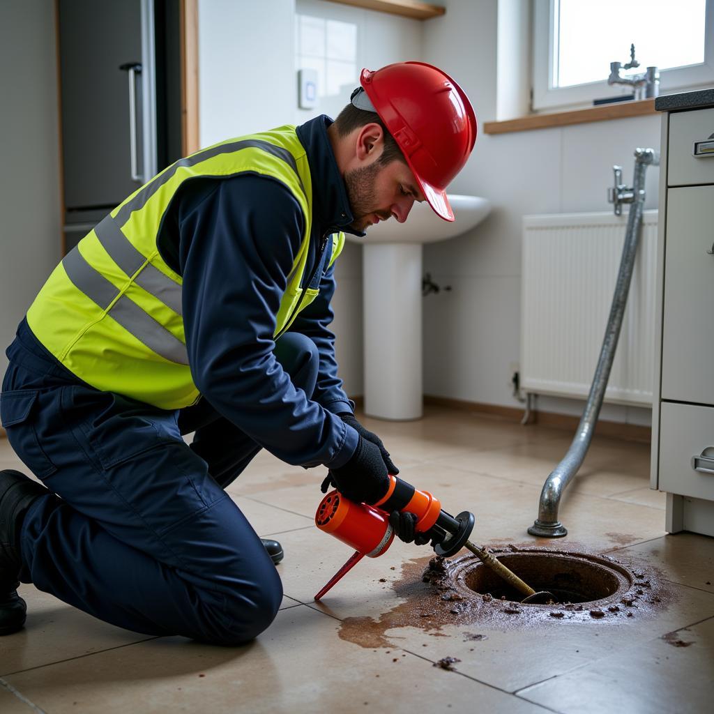 Professioneller Rohrreinigungsexperte bei der Arbeit in Leverkusen