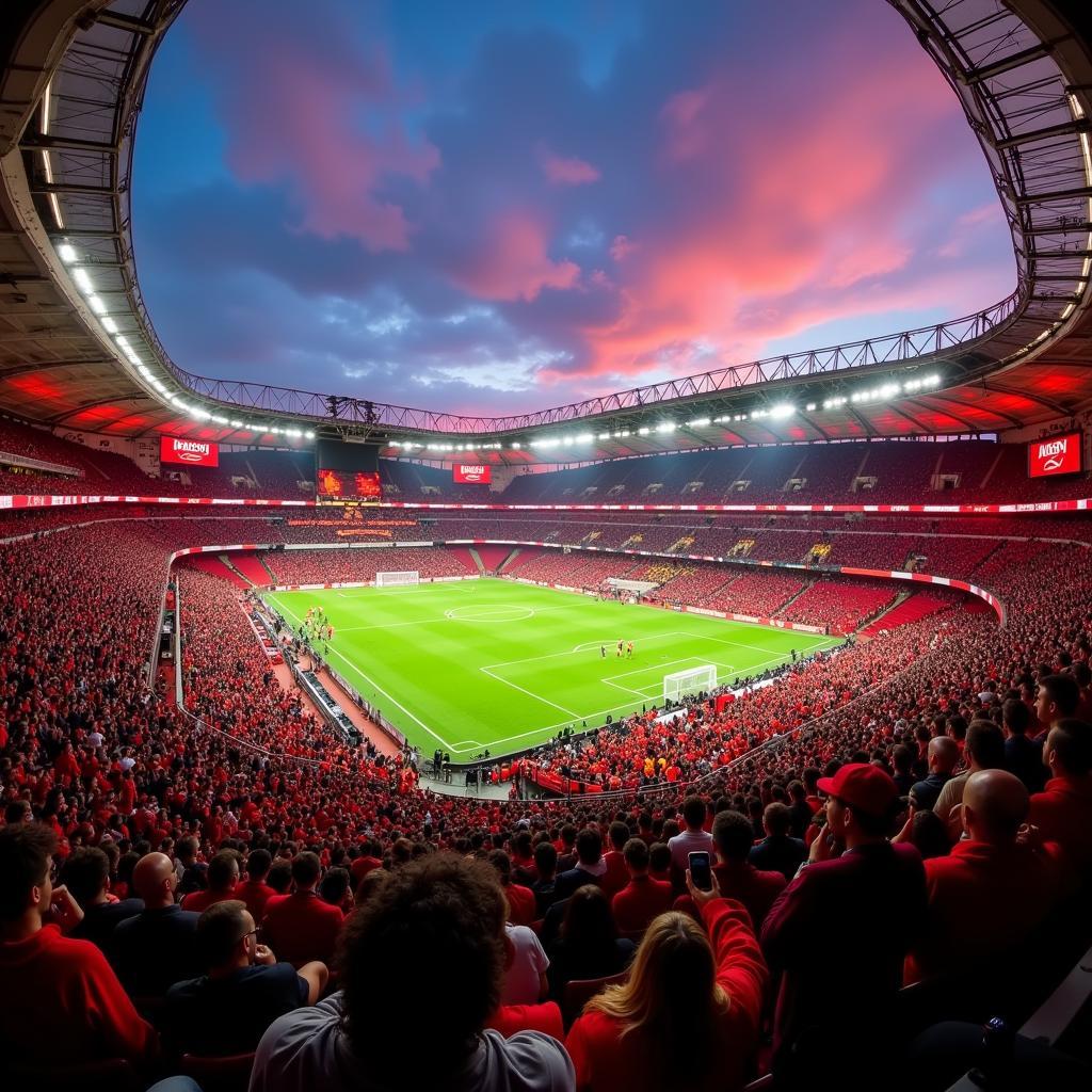 Fans von AS Roma und Bayer Leverkusen im Stadion