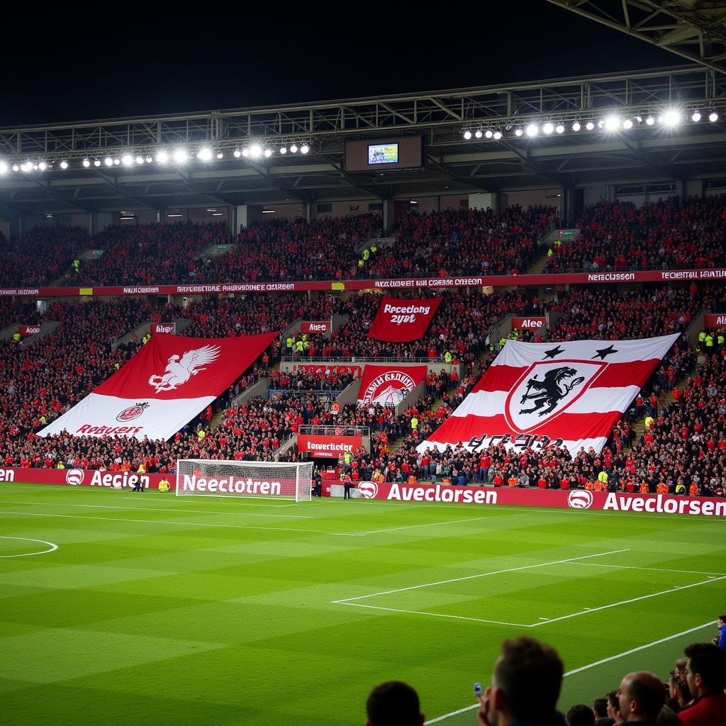 Fans von Rot-Weiss Essen und Bayer 04 Leverkusen im Stadion