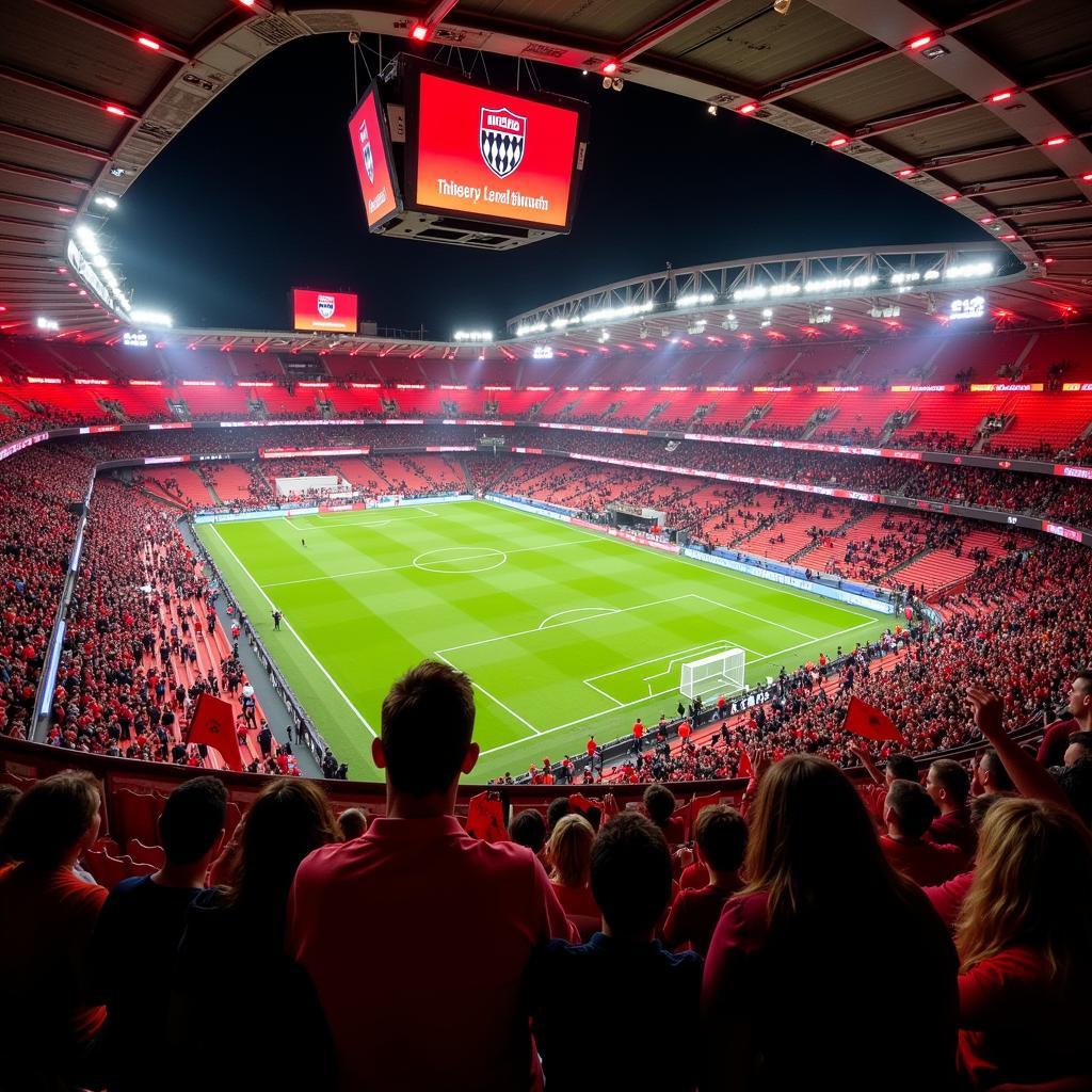 SC Freiburg Fans im Europa-Park Stadion feuern ihre Mannschaft gegen Bayer Leverkusen an.