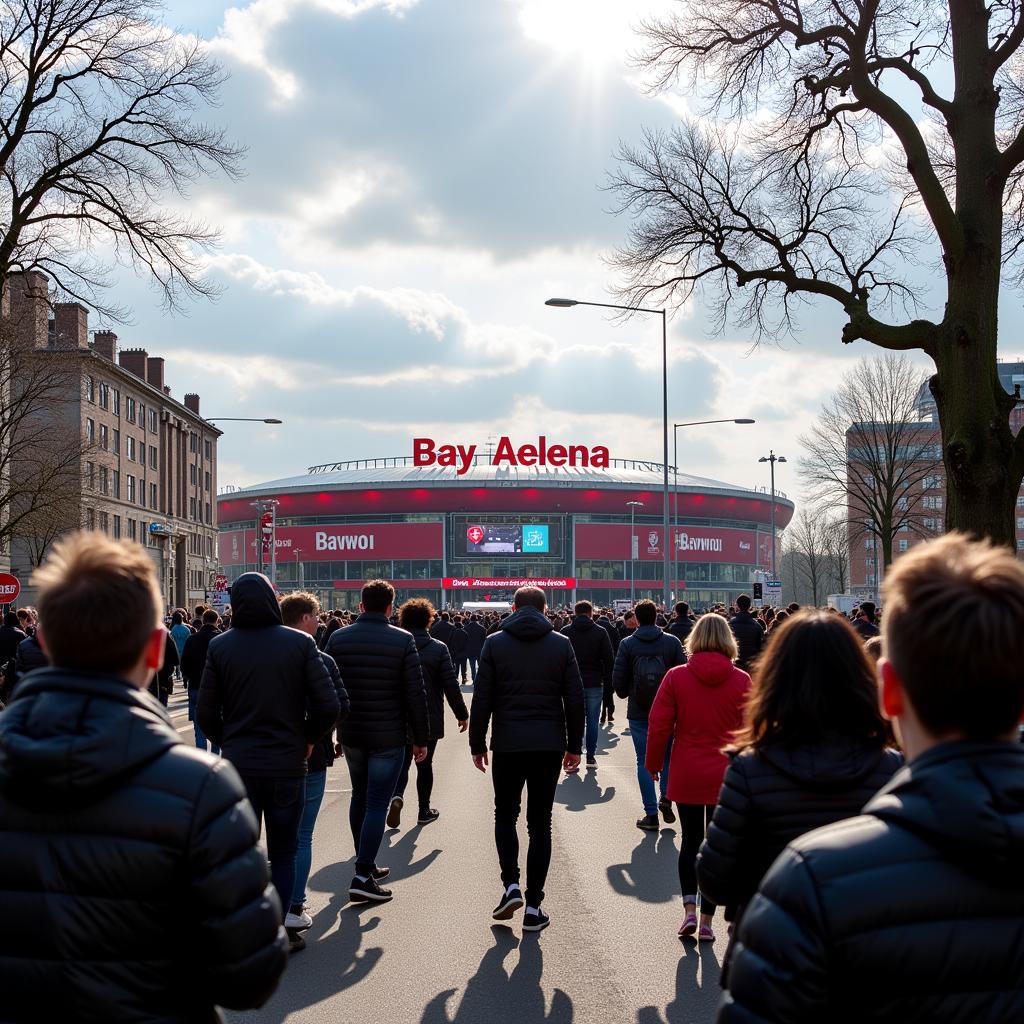 Fans auf dem Weg zur BayArena in Schlebusch Leverkusen.