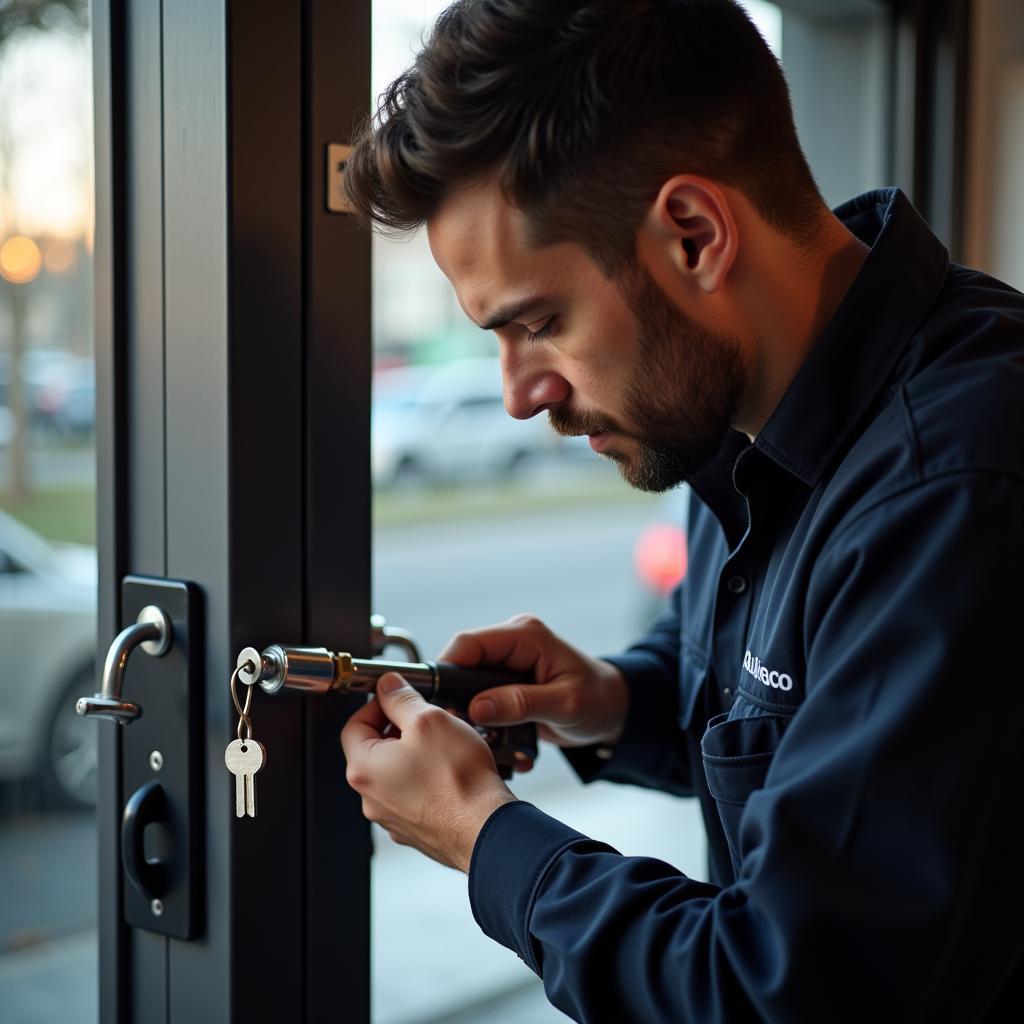 Schlüsseldienst Notdienst Leverkusen: Ein Techniker öffnet eine Tür mit Spezialwerkzeug.