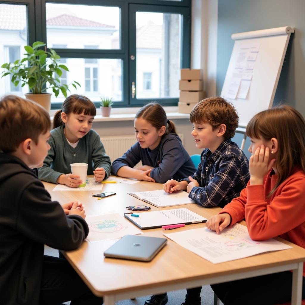 Kinder lernen in einer Schule in Leverkusen.