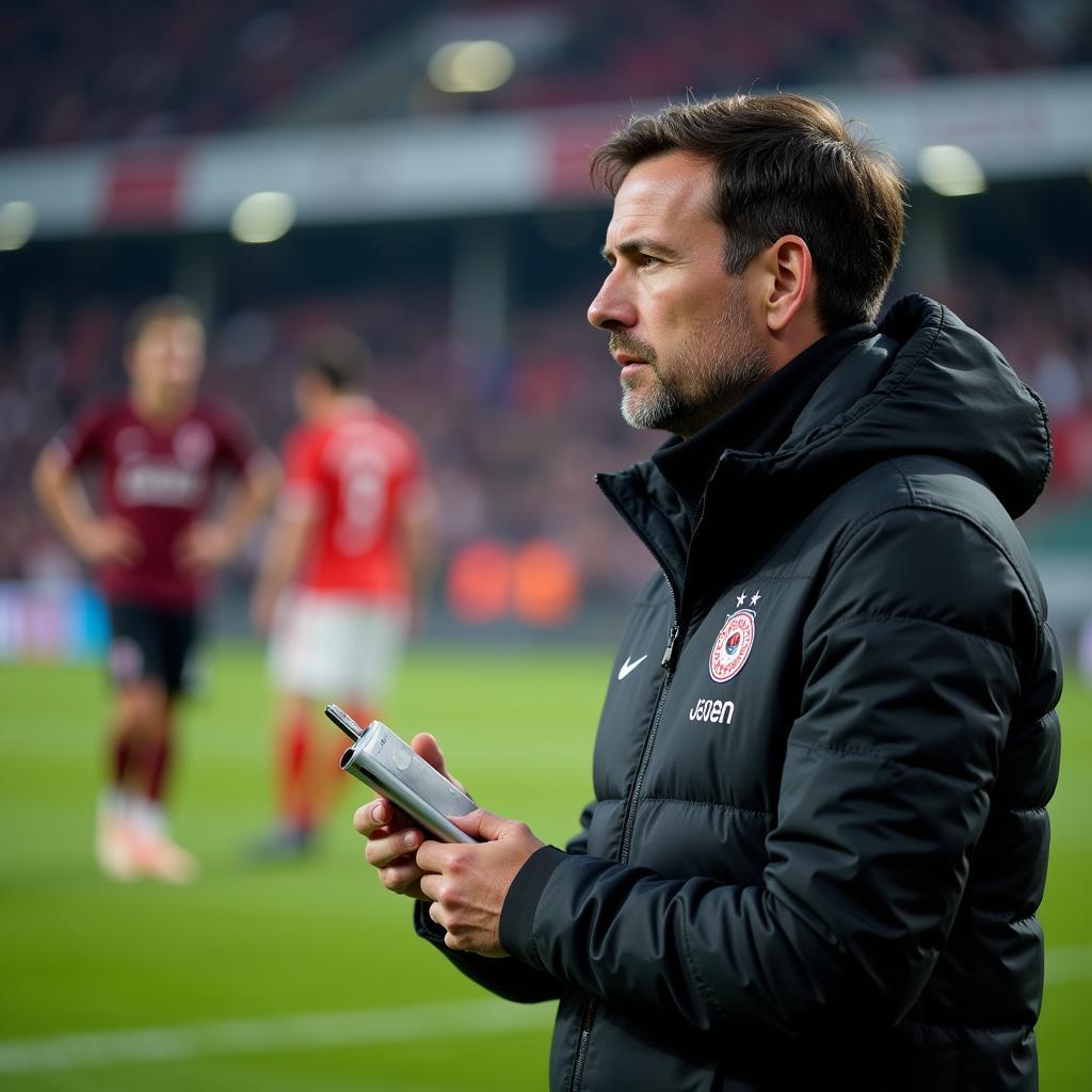 Scout beobachtet Leihspieler im Stadion