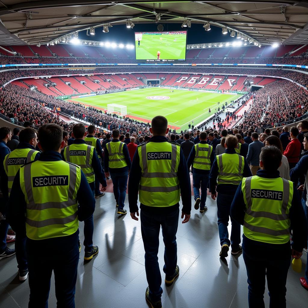 Sicherheitskräfte in der BayArena am Spieltag