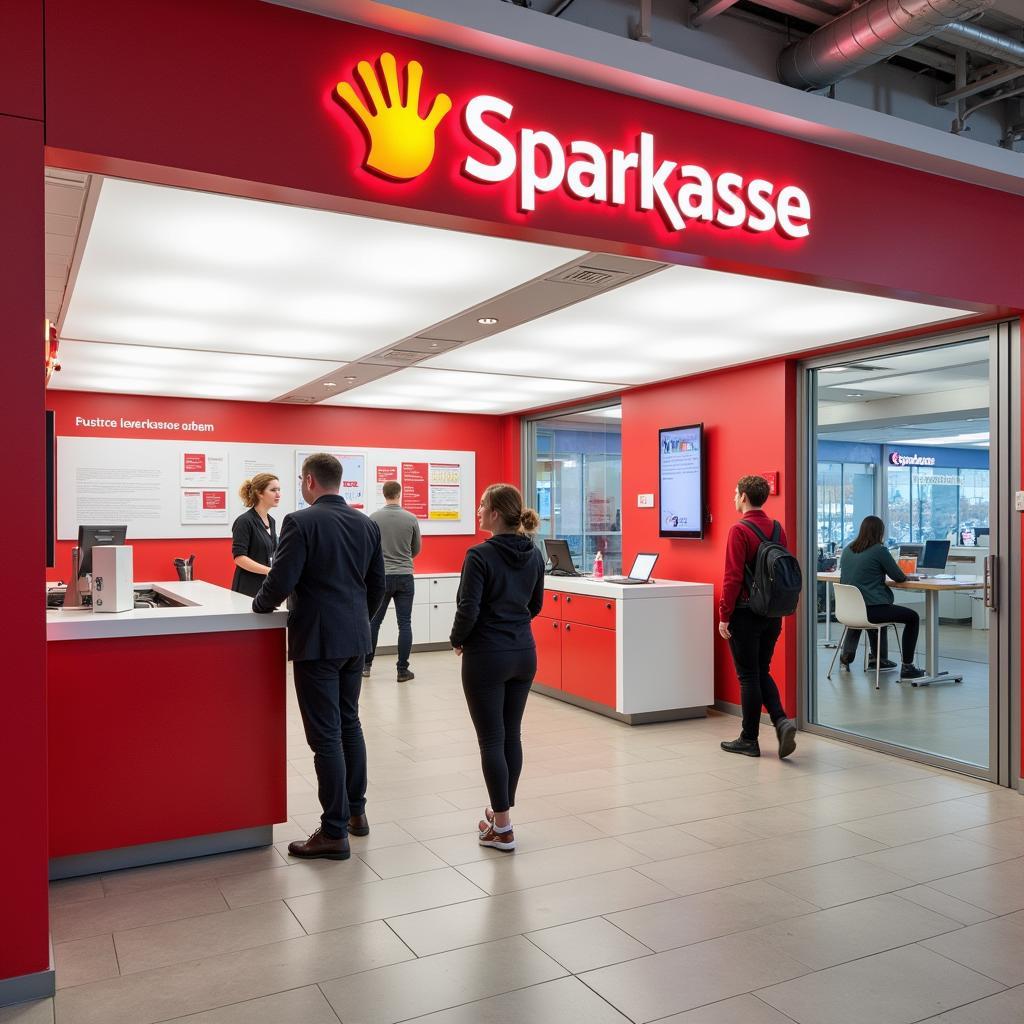 Eine moderne und einladende Filiale der Sparkasse Leverkusen.