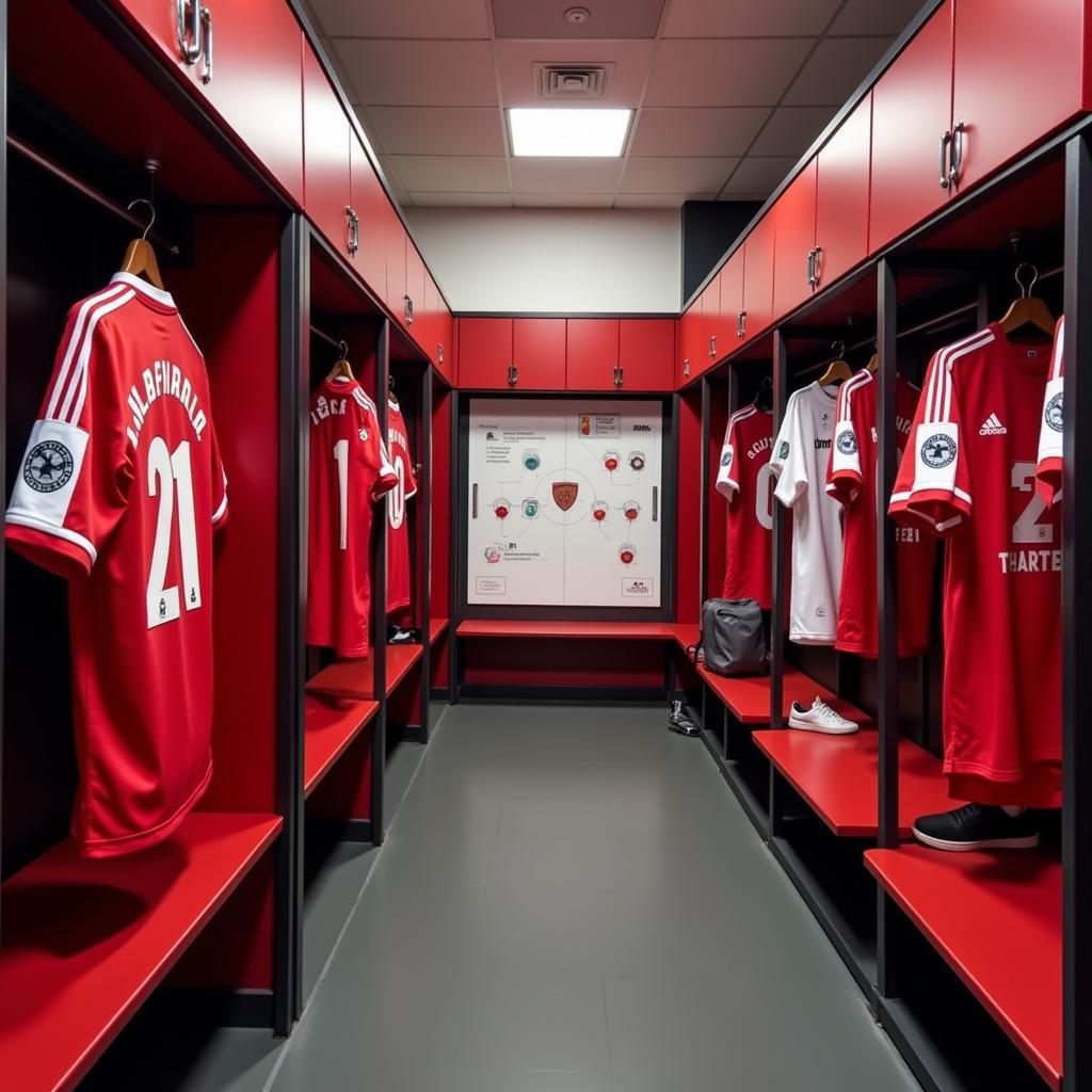 Ein Blick in die Spielerkabine der BayArena in Leverkusen.