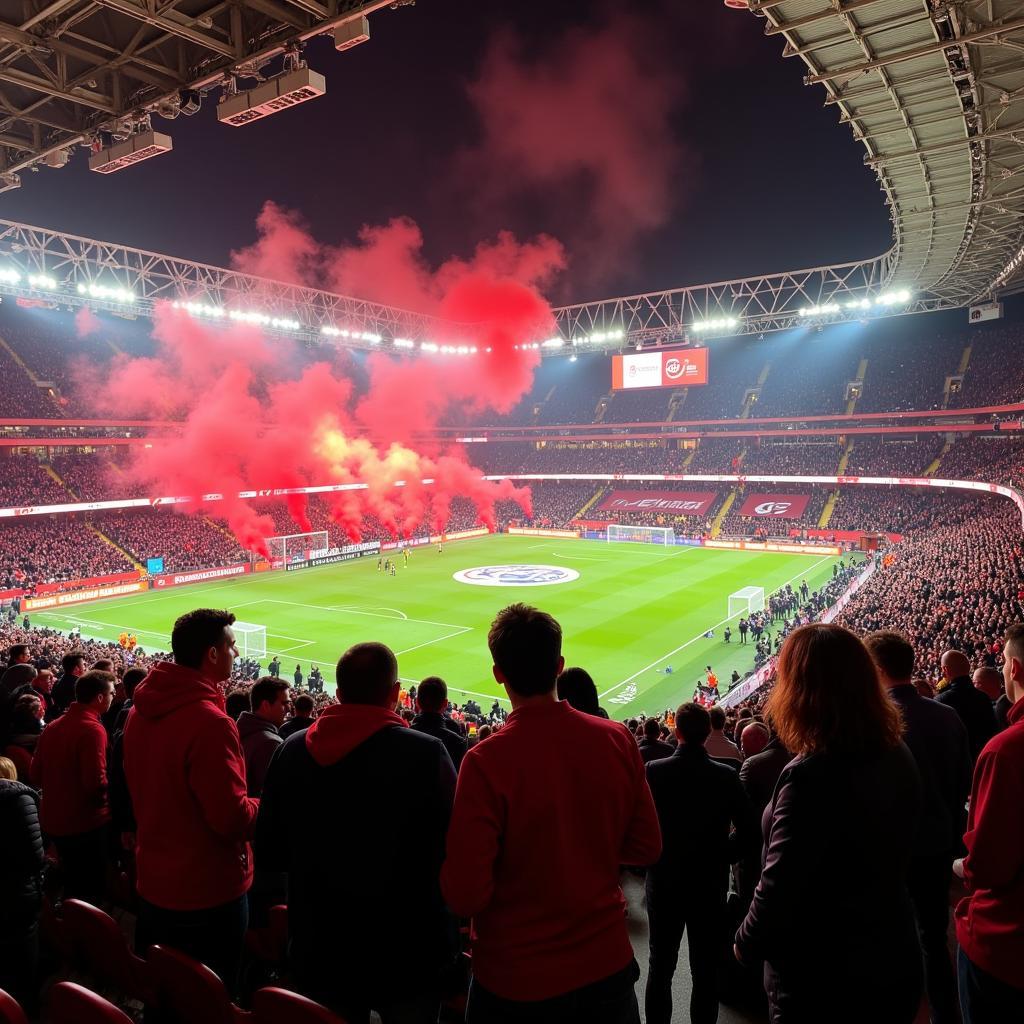 Einzigartige Atmosphäre im Stadioneck Leverkusen: Fans und Stimmung