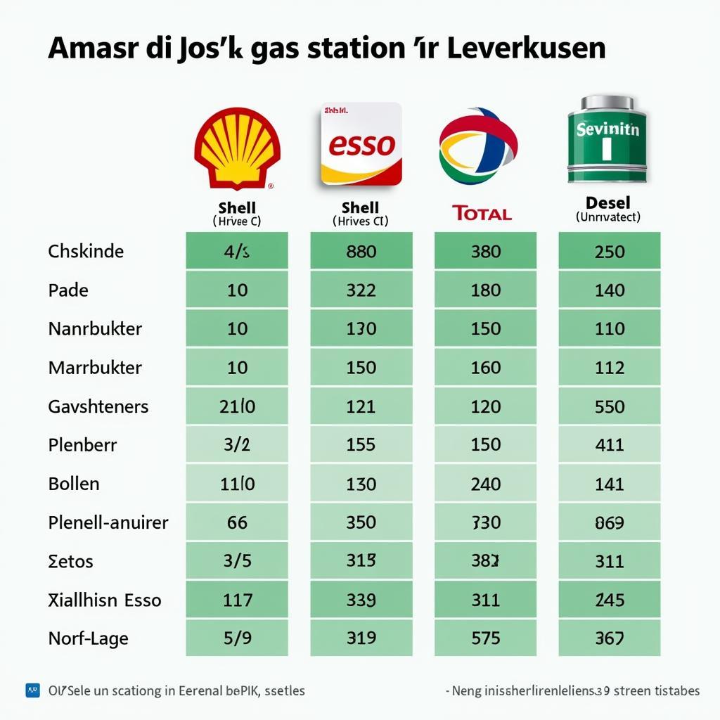 Vergleich der Dieselpreise an verschiedenen Tankstellen in Leverkusen